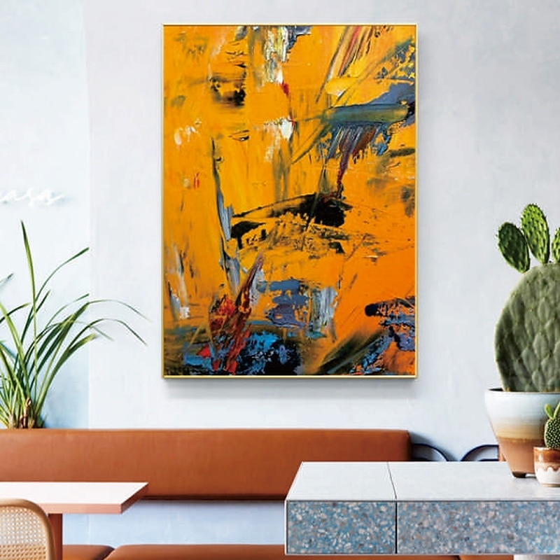 Handmade Hand Painted Oil Painting Wall Art Modern Abstract Orange Figure Painting Home Decoration Decor Rolled Canvas No Frame Unstretched