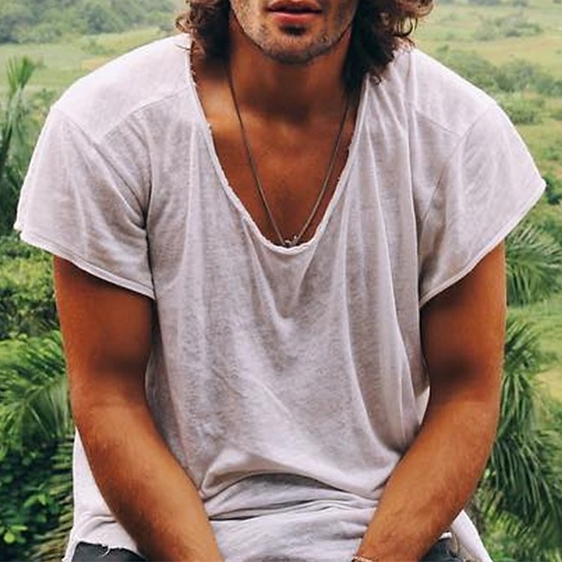 100% Cotton Men's Casual T Shirt Plain Crew Neck  Summer Tee Street Holiday Short Sleeve Raw Edges Fashion Casual Comfortable Top Tee