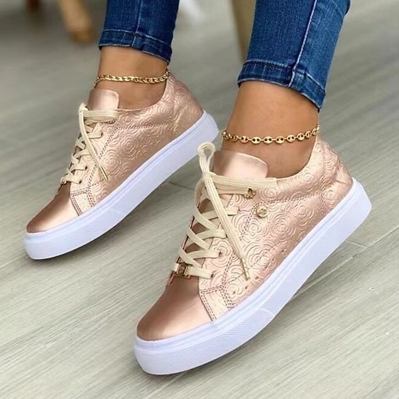 Women's White Casual Lace-Up Sneakers with Cushioned Sole - Trendy Everyday Walking Shoes3