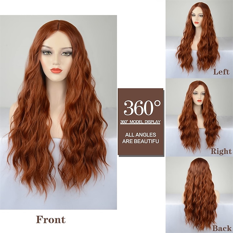 Sadie Sink Wig Auburn Wig For Women Long Wavy Copper Red Wig Curly Synthetic Wig Water Wave Ginger Wig Deep Wave Halloween Cosplay Daily Party Hair Replacement Wig