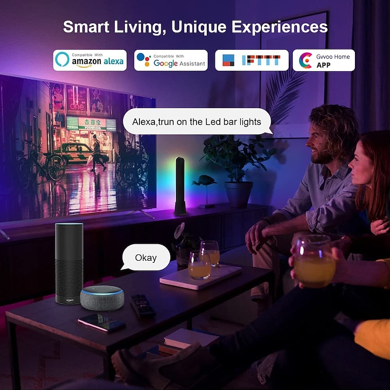 Bluetooth APP WiFi LED Smart Light Bar RGB Atmosphere Light Music Synchronization 12 Modes TV Wall Computer Game Room Decoration Night Light4