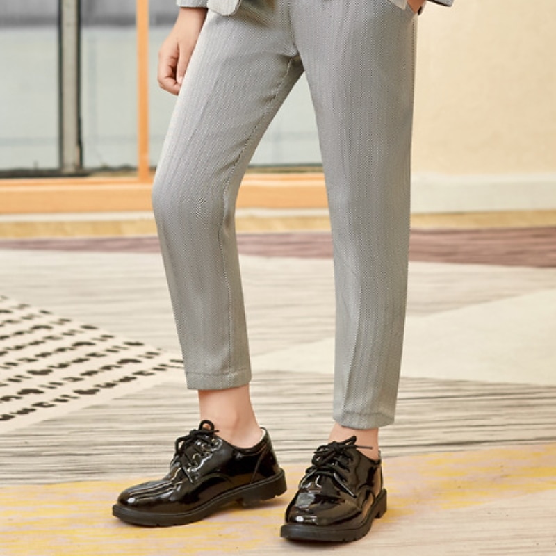 2 Pieces 4 Pieces Ring Bearer Suit Boys Kids Suit Formal Suit Suit & Blazer Clothing Set Formal Outdoor Fashion Formal Solid Color Stripe V Neck Black Gray Polyester4