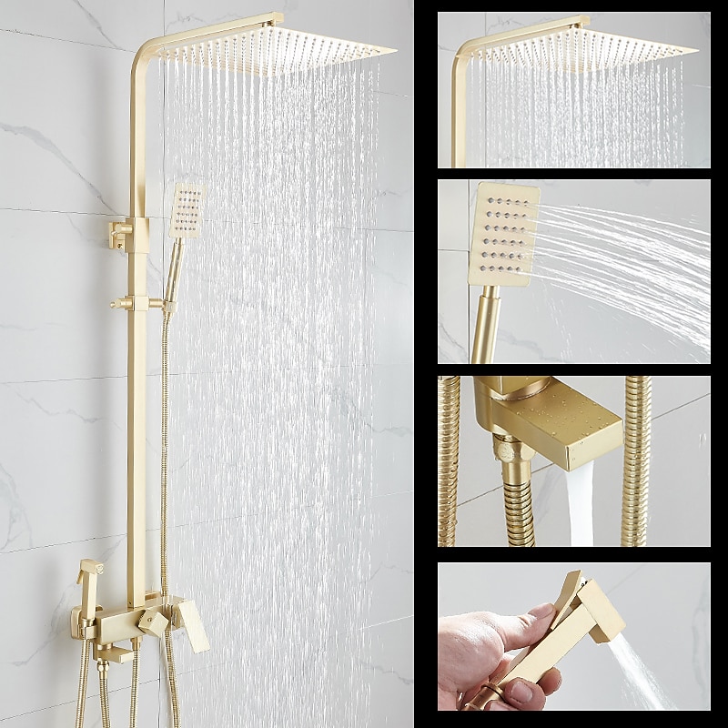 Shower Faucet,Shower System Rainfall Shower Head System Body Jet Massage Set - Handshower Included pullout Rainfall Shower Antique Vintage Style Nickel Brushed Mount Inside Ceramic Valve