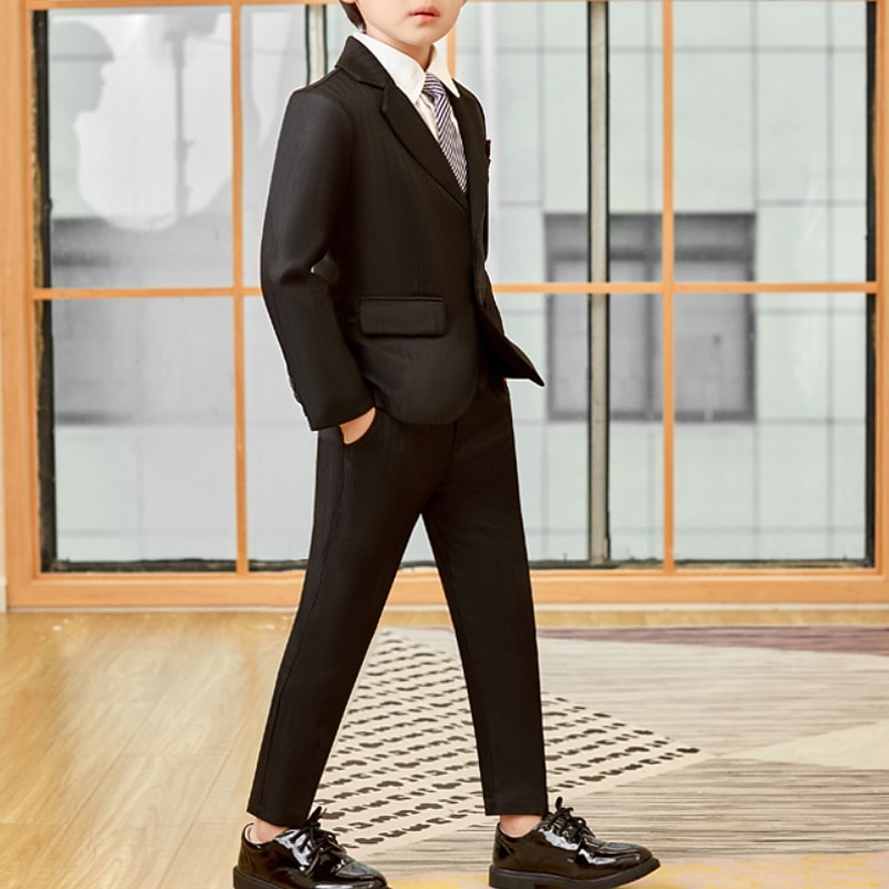 2 Pieces 4 Pieces Ring Bearer Suit Boys Kids Suit Formal Suit Suit & Blazer Clothing Set Formal Outdoor Fashion Formal Solid Color Stripe V Neck Black Gray Polyester2
