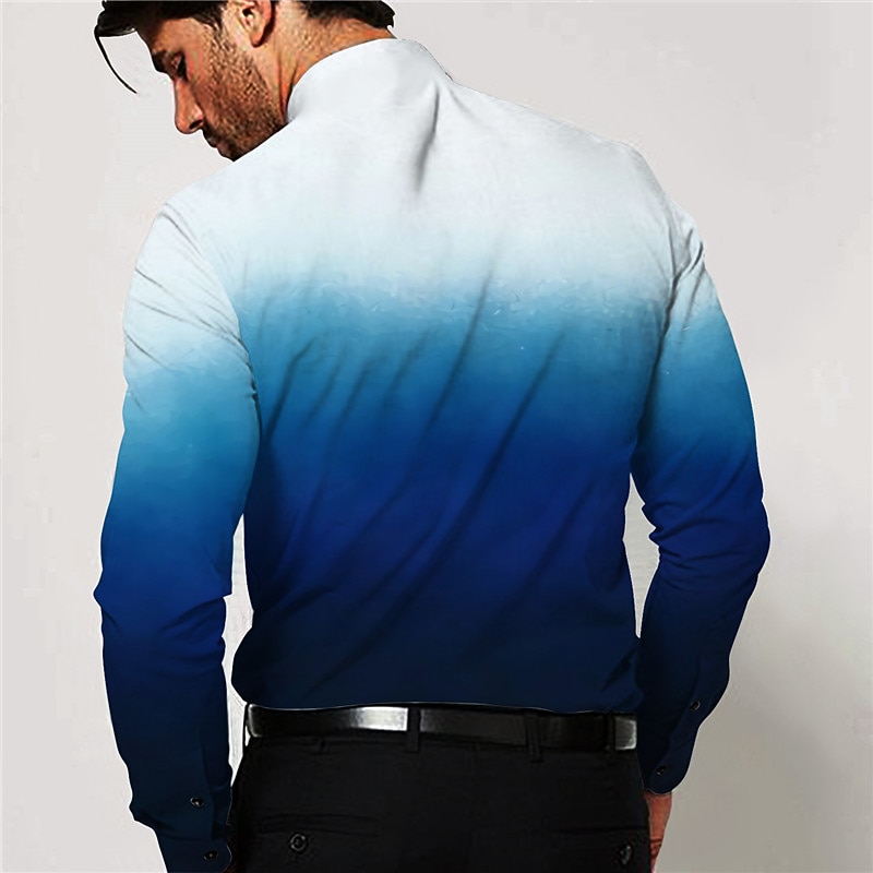 Men's Gradient Geometric Pattern Shirt Button Up Shirt Long Sleeve Fashion Designer Casual Outdoor Holiday Fall & Winter Turndown Print Button-Down Blue2