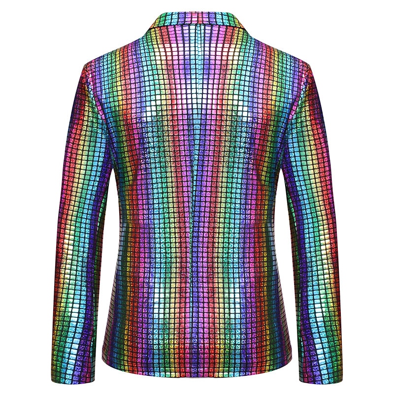 Men's Jacket Blazer Party Evening Wear Bar Party Favor Vintage Skinny Polyester Stripes and Plaid Glitter Windproof Single Breasted Blazer Silver Gold Rainbow2