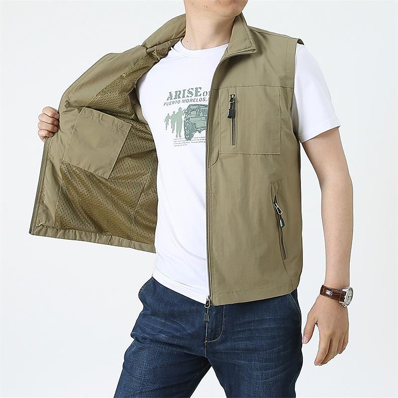 Men's Vest Gilet Fishing Vest Hiking Vest Sleeveless Vest Gilet Jacket Outdoor Street Holiday Daily Wear Streetwear Chic & Modern Spring Fall Pocket Polyester Warm Quick Dry Pure Color Zipper Turndown2