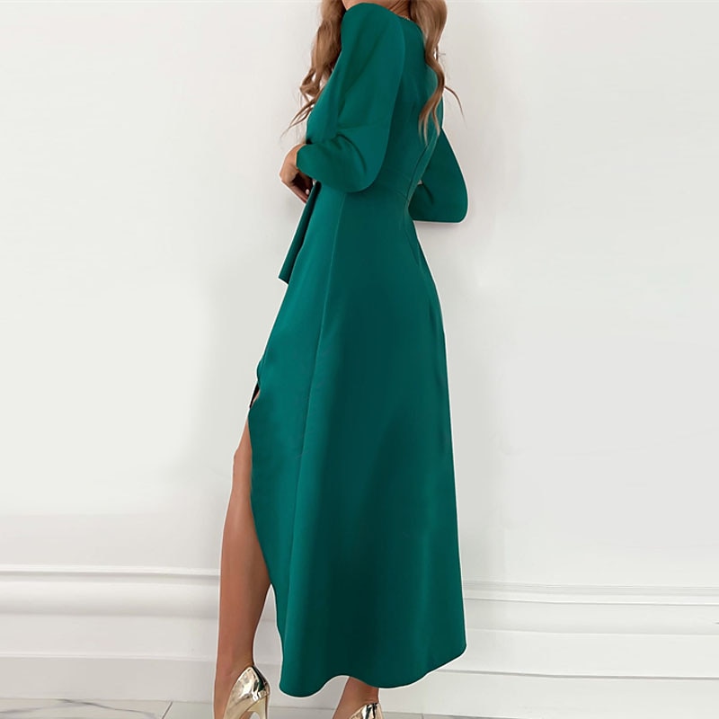 Women's Work Dress Midi Dress Black Red Fuchsia Long Sleeve Pure Color Ruffle Summer Spring Fall V Neck Stylish Summer Dress Daily Vacation 2023 S M L XL XXL 8