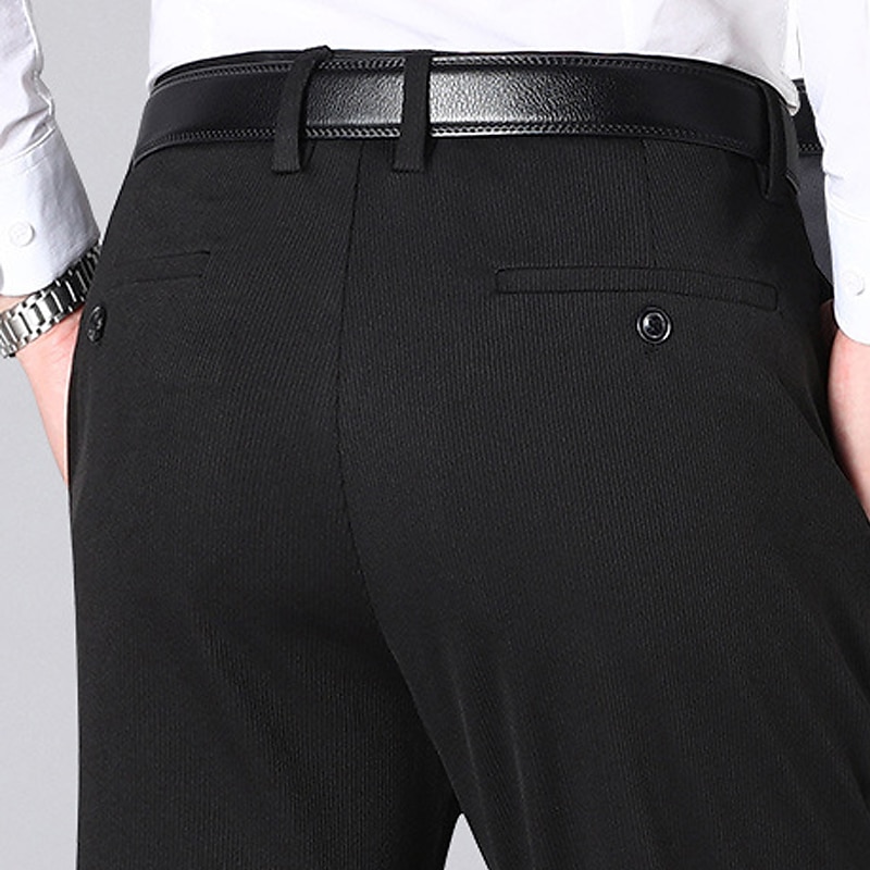 Men's Dress Pants Corduroy Pants Trousers Suit Pants Pocket Plain Comfort Breathable Wedding Business Casual Fashion Classic Black Navy Blue Stretchy2