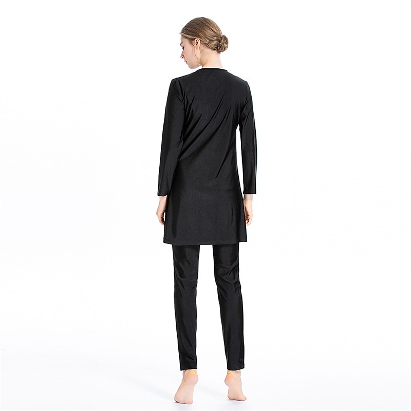 Women's Burkini Hijab Swimsuit Full Coverage UPF50+ Long Sleeve Bathing Suit 3-Piece Modest Swimwear Swimming Beach Water Sports Patchwork Spring Summer Autumn3
