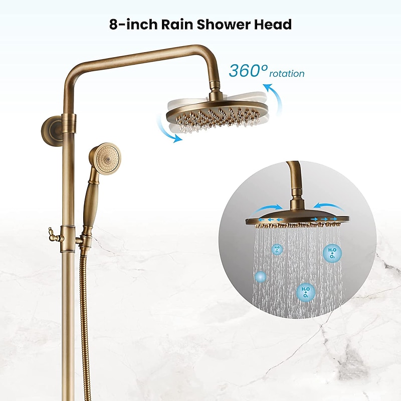 Shower Faucet,Bathroom Shower Fixture Brass Rainfall Shower Head Set with Tub Spout Shower Faucet and Handheld Spray Wall Mount Double Cross Handle with Cold/Hot Water2