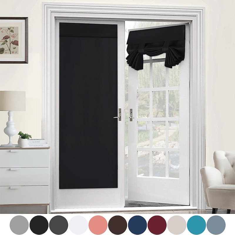 Black French Door Curtain Thermal Insulated Room Darkening Door Curtain Panel, Noise Reducing Single Door Panel