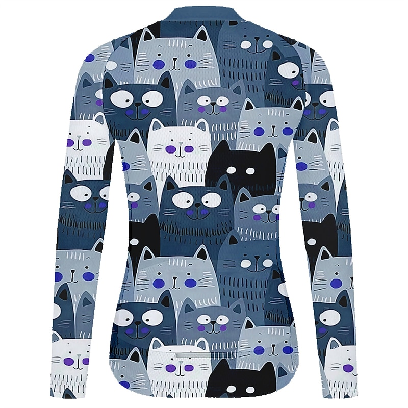 Women's Cycling Jersey Cat Funny Long Sleeve Bike Jersey Top with 3 Rear Pockets Mountain Bike MTB Road Bike Cycling Quick Dry Reflective Strips Back Pocket Moisture Wicking Sports Wine Red Dark Navy3