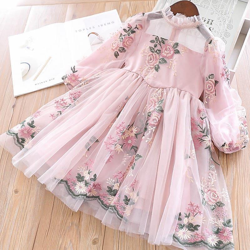 Kids Girls' Dress Floral Long Sleeve School Vacation Print Princess Sweet Polyester Asymmetrical A Line Dress Fall Winter 3-10 Years Pink Beige2