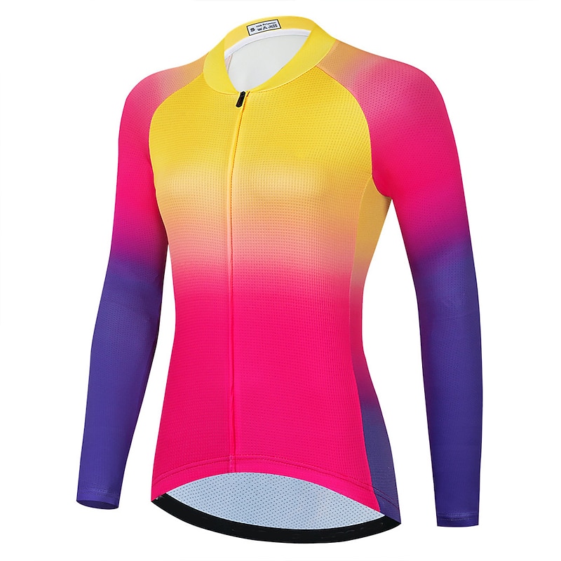 Women's Cycling Jersey Gradient Long Sleeve Bike Jersey Top with 3 Rear Pockets Mountain Bike MTB Road Bike Cycling Quick Dry Reflective Strips Back Pocket Moisture Wicking Sports Yellow Pink Red3