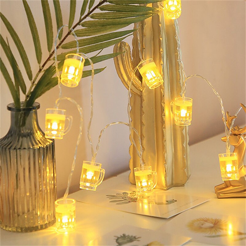 Beer Mug String Lights Decor 1.5M 10LED/3M 20LEDS with Remote Control USB & Battery Powered for Bar Christmas Birthday Wedding Party Bedroom Dorm Wreath Summer Club Decorations4