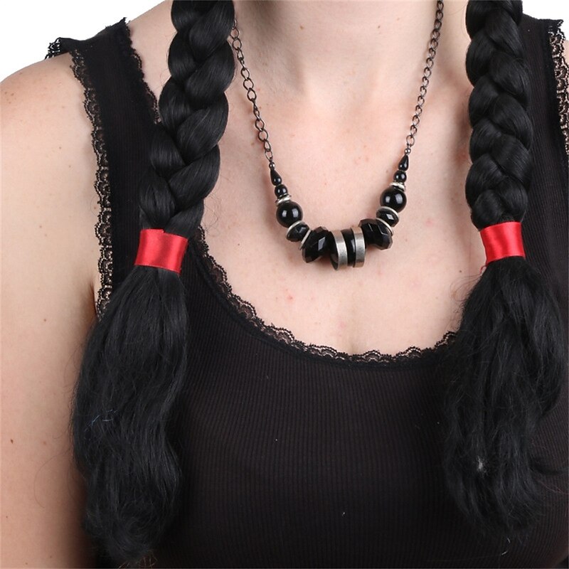 Black Double Twist Braid European and American Wigs Exquisite and Natural Workmanship Halloween Wigs3