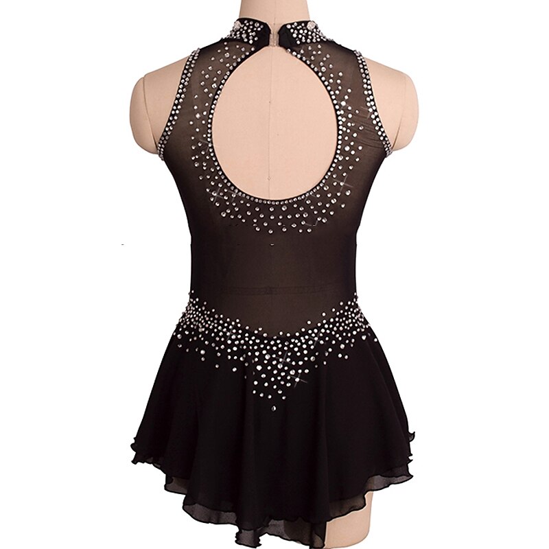 Figure Skating Dress Women's Girls' Ice Skating Dress Black Yellow Pink Open Back Spandex High Elasticity Training Competition Skating Wear Crystal / Rhinestone Sleeveless Ice Skating Figure Skating4