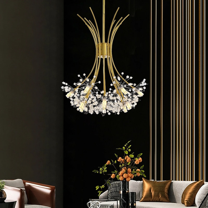77 cm Modern Firework Chandeliers 19 Lights Crystal Dandelion Chandelier Pendant Lights  Fixtures Sputnik  Globe Design Artistic Nordic Style Living Room Bedroom Restaurant Flower Design