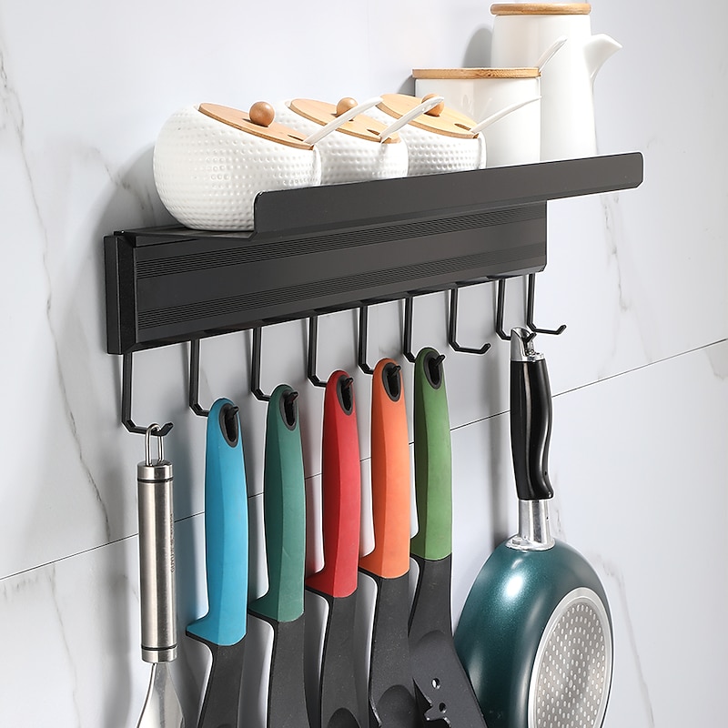Bathroom Towel Rack Multi-Functional Rack, Detachable Kitchen Hook Rack, Matte Black2