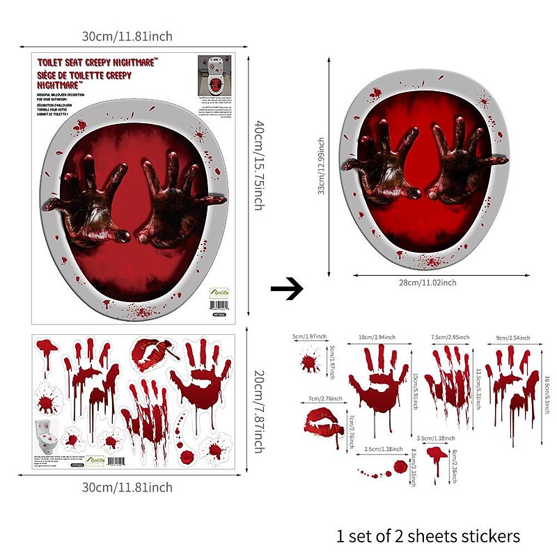 Halloween Waterproof Halloween Horror Night Blood Hand Toilet Sticker Horror Halloween Series Skeleton Pumpkin Witch2
