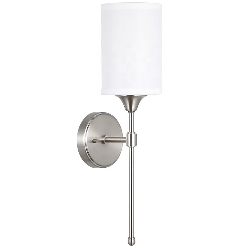 Modern Simple Brushed Nickle Fabric Shade Wall Lamp Living room Bedroom Indoor Decoration Wall Light