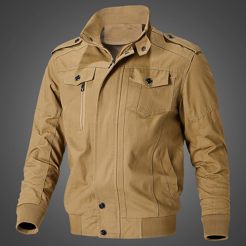 Men's Lightweight Jacket Summer Jacket Casual Jacket Work Jacket Street Holiday Windproof Warm Pocket Fall Winter Pure Color Streetwear Chic & Modern Turndown Regular Regular Fit Black Army Green2