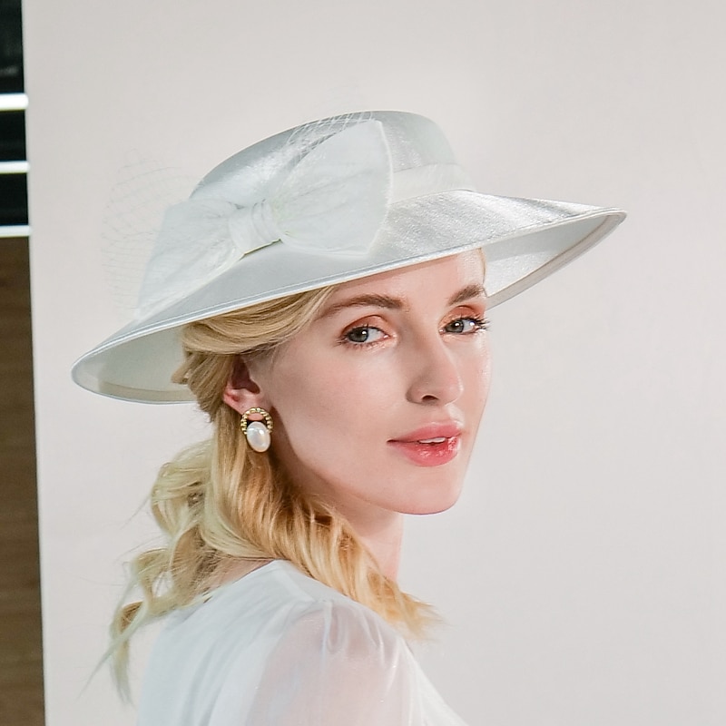 Elegant Sweet Flax Hats with Bowknot / Satin Bowknot / Tulle 1PC Wedding / Party / Evening / Melbourne Cup Headpiece2