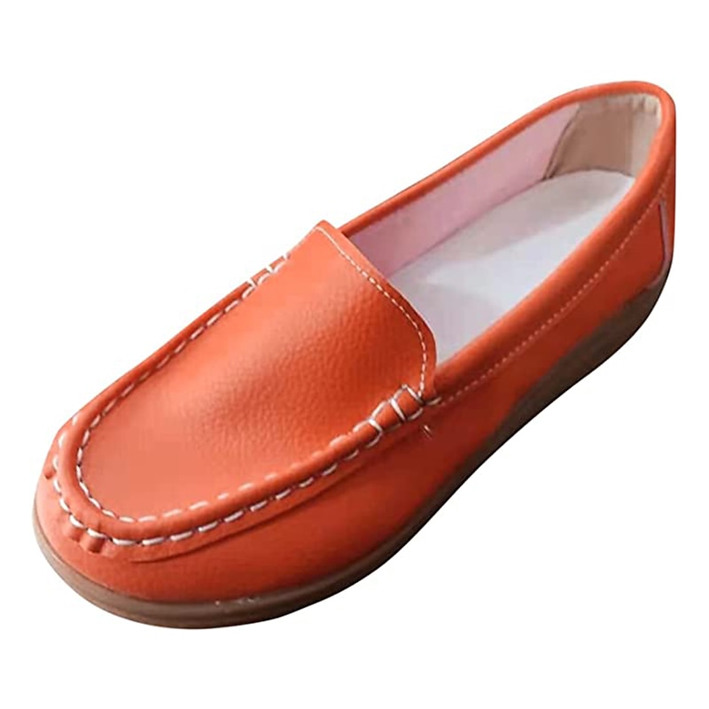 Women's Orange Faux Leather Loafers – Slip-On Moccasin Flats with Cushioned Sole for Casual Wear, Walking, and Daily Commute3