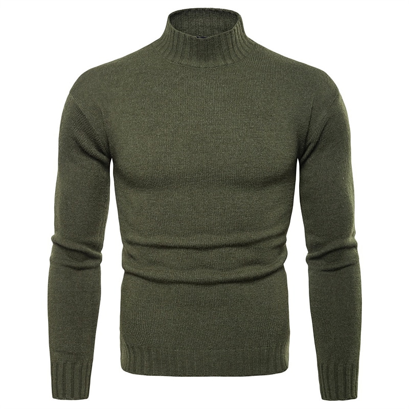 Men's Sweater Pullover Sweater Jumper Turtleneck Sweater Ribbed Knit Knitted Solid Color Stand Collar Basic Casual Daily Holiday Clothing Apparel Winter Fall Black Army Green M L XL2