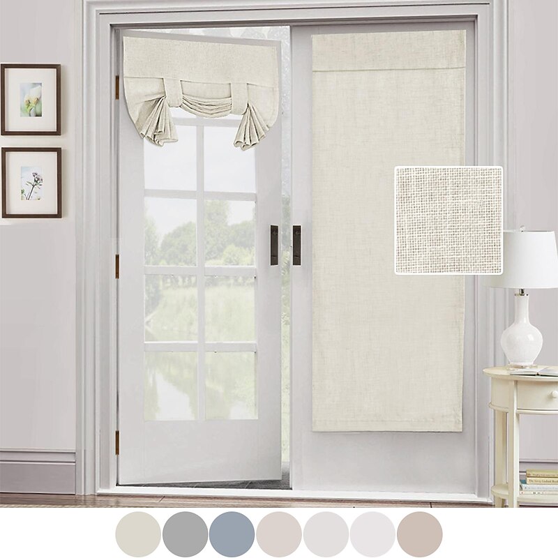 Black French Door Curtain Linen Textured Thermal Insulated Room Darkening Door Curtain Panel, Rod Pocket Noise Reducing Single Door Panel,1 Panel, Gray