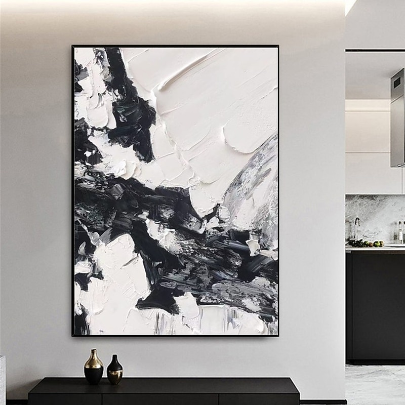 Handmade Hand Painted Oil Painting Thick Texture  Wall Art Modern Abstract Black White Painting Home Decoration Decor Rolled Canvas No Frame Unstretched3