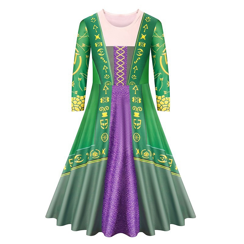 Hocus Pocus Witch Sarah Dress Masquerade Girls' Movie Cosplay Cosplay Costume Party Green Purple Red Dress Masquerade Polyester World Book Day Costumes