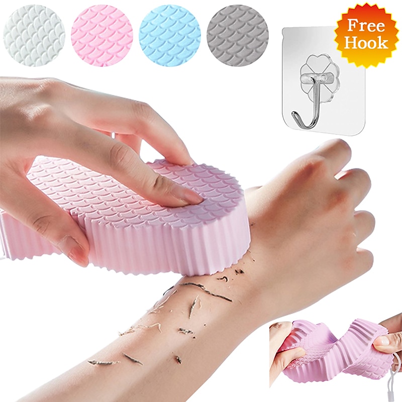 Bath Body Shower Sponge Scrub with Self-adhesive Hook Spa Scrub Exfoliator Dead Skin Remover for Adults Children Elasticity Reusable Shower Brush Skin Cleaner