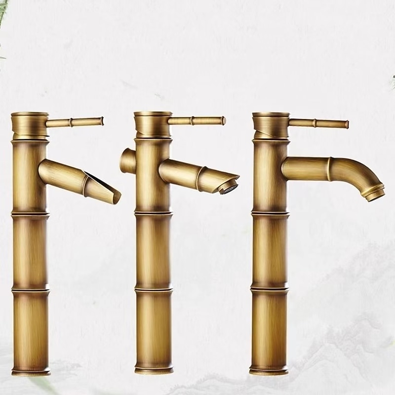 Vintage Bathroom Sink Mixer Faucet, Retro Style Monobloc Washroom Basin Vessel Taps Brass Single Handle Deck Mounted, Traditional with Hot and Cold Water Hose2