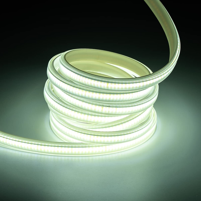 2M-30M COB LED Strip Light Plug in Flexible 220V Waterproof IP67 High Voltage Led Strip Multiple Colors 240LEDs/M Waterproof Led Light Strips for Bedroom Living Room Kitchen Furniture4
