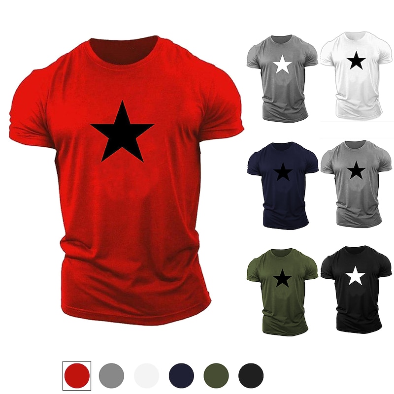 Mens Graphic T-Shirt Short Sleeve with White Star Print in Grey