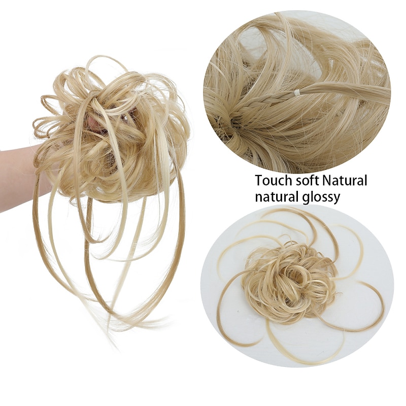 Messy Bun Hair Piece Super Long Tousled Updo Hair Bun Extensions Wavy Hair Wrap Ponytail Hairpieces Hair Scrunchies with Elastic Hair Band for Women Girls3