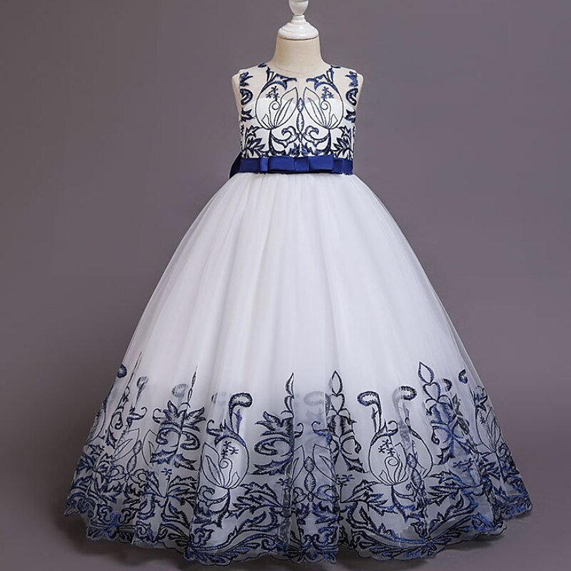 Kids Girls' Flower Girl Dress Dress Floral Performance Wedding Anniversary Cute Beautiful Polyester Midi Floral Embroidery Dress A Line Dress Summer Spring 4-12 Years Champagne Wine Royal Blue4