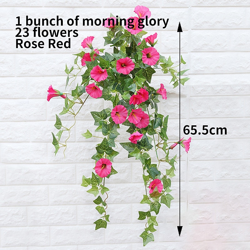 Hanging Artificial Silk Morning Glory Imitation Flower Vine Wedding Garden Decor Fake Plant Vibrantly Color Flower Green Plant for Home Garden Fence Stairway Decor3