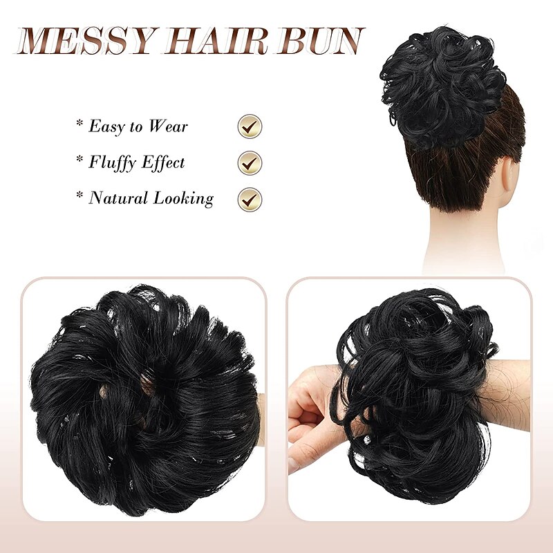 Messy Bun Hair Piece Hair Bun Scrunchies Synthetic Wavy Curly Chignon Ponytail Hair Extensions Thick Updo Hairpieces for Women Girls Kids 1PCS3