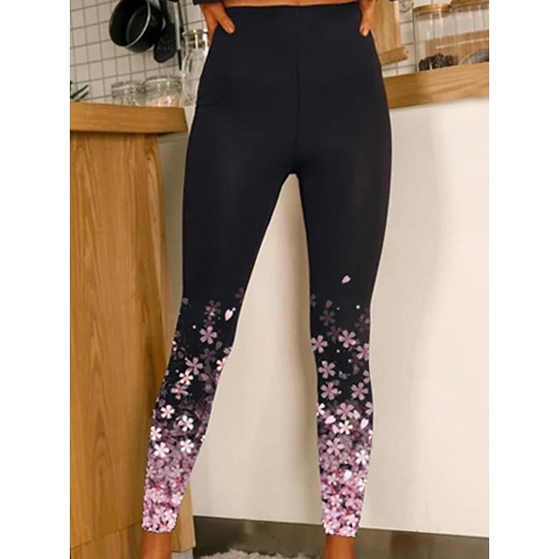 Women's Normal Tights Leggings Designer Sparkle Sparkle & Shine Long High Waist Graphic Prints Flower / Floral Print Butt Lift Comfort Tummy Control High Elasticity Yoga Weekend A B C D Skinny3