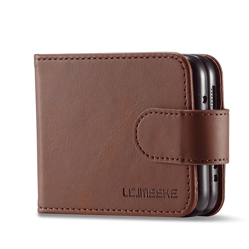 Phone Case For Samsung Galaxy Z Flip 7 Z Flip 6 Z Flip 5 Z Flip 4 Z Flip 3 Flip Flip With Card Holder Kickstand Solid Colored PC PU Leather2