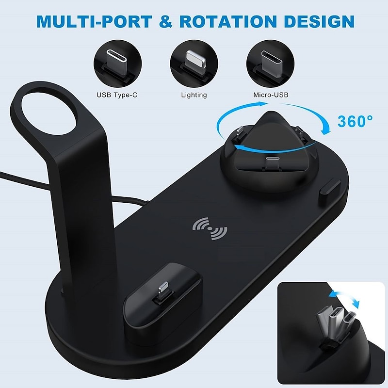 Wireless Charger Stand 6 in 1 QI Wireless Charging Station Dock for Iwatch iPhone Airpods Compatible with iPhone iPhone 14 13 12 11 Pro Max Mini X XS XR 8 7/Samsung S22/S214