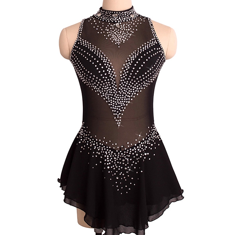 Figure Skating Dress Women's Girls' Ice Skating Dress Black Yellow Pink Open Back Spandex High Elasticity Training Competition Skating Wear Crystal / Rhinestone Sleeveless Ice Skating Figure Skating