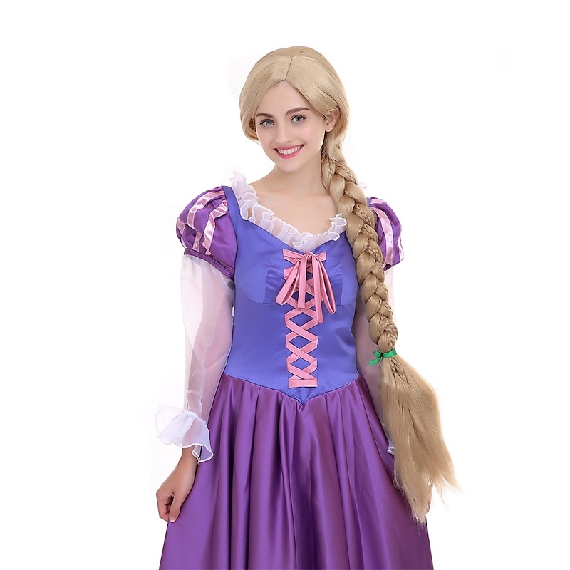 Angelaicos Womens 47 Inch Long Braids Blonde  Rapunzel Wig with 10pcs Flowers Halloween Wigs