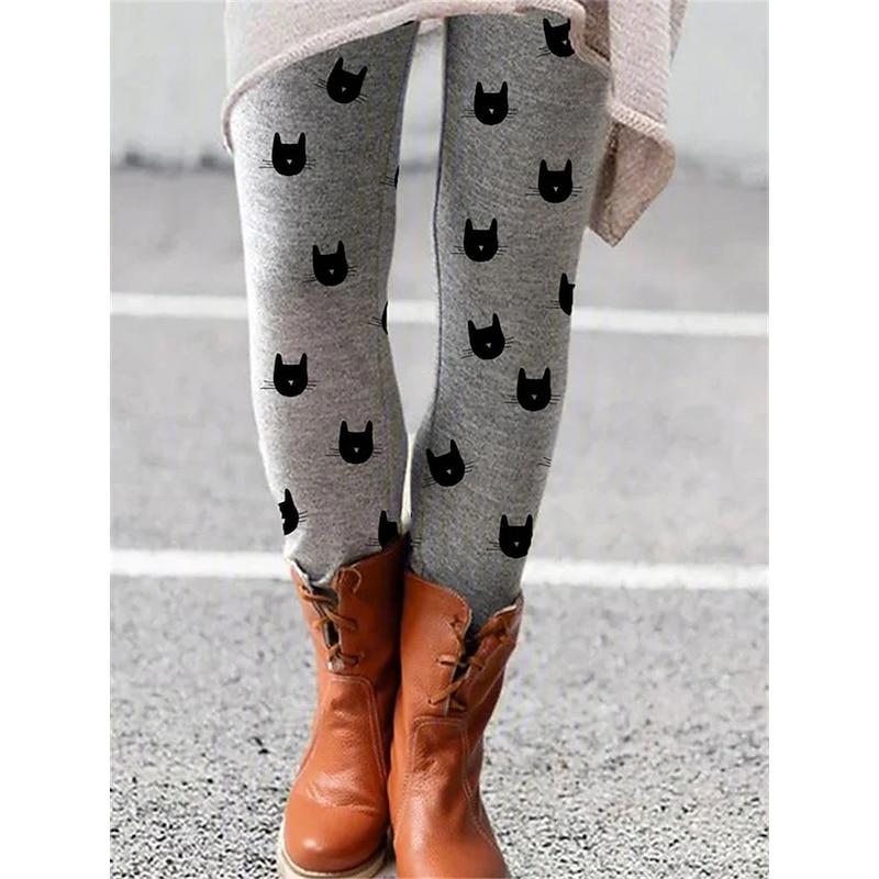 Women's Normal Tights Pants Trousers Leggings Fashion Casual Lounge Ankle-Length High Waist Cat Print Butt Lift Comfort Tummy Control High Elasticity Yoga Halloween Weekend Black White Orange Light3