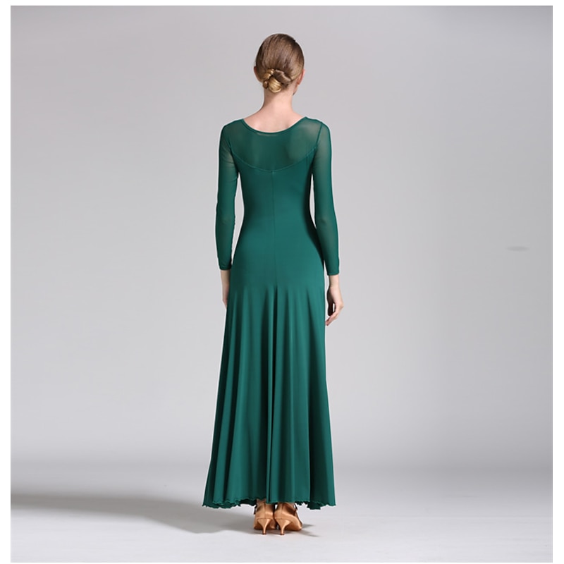 Ballroom Dance Dress Pure Color Tulle Women's Performance Training Long Sleeve Polyester2