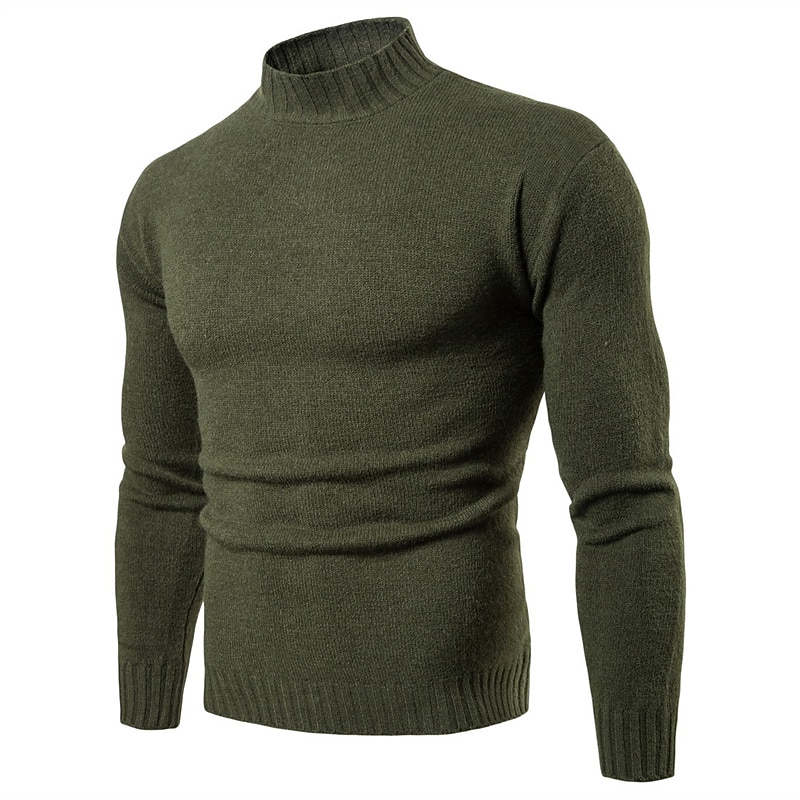 Men's Sweater Pullover Sweater Jumper Turtleneck Sweater Ribbed Knit Knitted Solid Color Stand Collar Basic Casual Daily Holiday Clothing Apparel Winter Fall Black Army Green M L XL