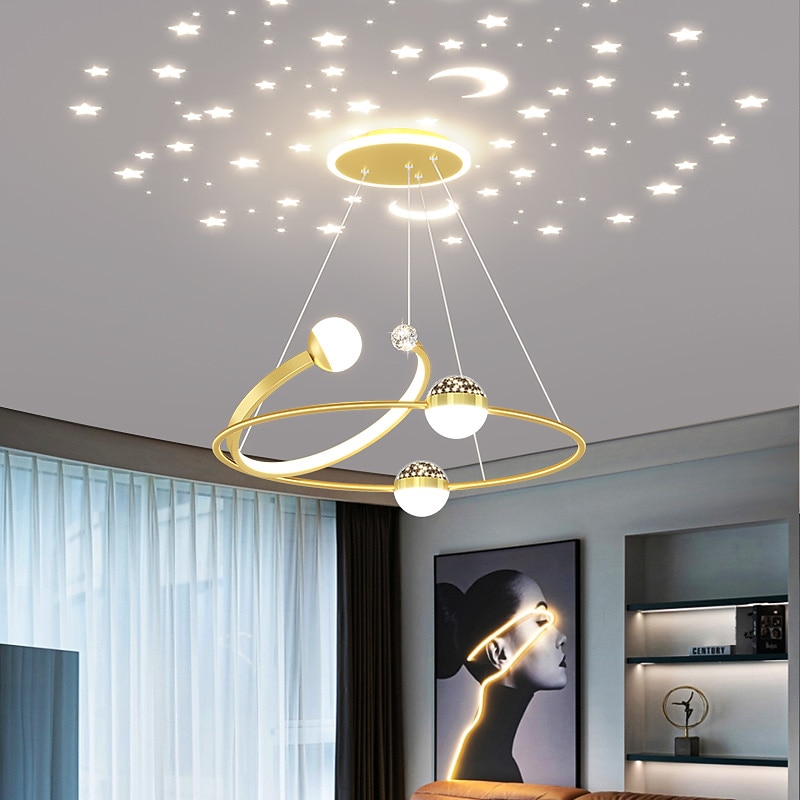 Creative LED Chandelier, Dimmable 48W Pedant Light with Remote Control, Acrylic Shade with Star Projection Pendant Light Fixtures, Pendant Lighting for Kitchen Dining Room Living Room2
